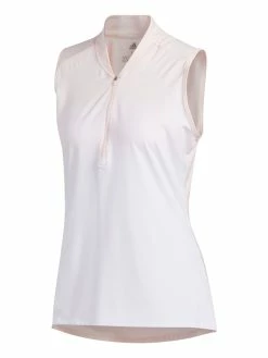 Adidas W Ultimate365 Striped Sleeveless Polo Shirt - Pink Tint/White