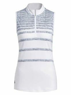 Adidas Women's Herringbone Stripe Sleeveless Polo Shirt - Crew Navy