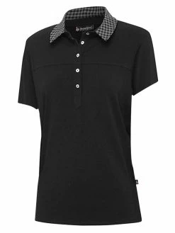 Birdee Sport Women's Bay City Button Short Sleeve Top - Black Check