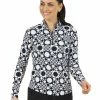 IBKUL Elise Print Long Sleeve Mock Neck Top - Black/White