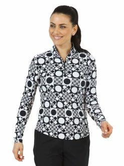 IBKUL Elise Print Long Sleeve Mock Neck Top - Black/White