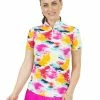 IBKUL Matilda Print Short Sleeve Mock Neck - Hot Pink Multi