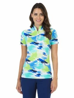 IBKUL Matilda Print Short Sleeve Mock Neck - Jade Multi