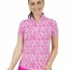 IBKUL Terra Print Short Sleeve Mock Neck - Pink