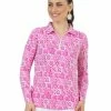 IBKUL Terra Print Adjustable Long Sleeve Zip Polo - Pink