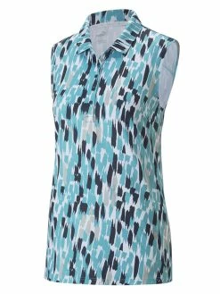 Puma Women's CLOUDSPUN Three Brush Sleeveless Golf Polo - Navy Blazer/Dusty Aqua
