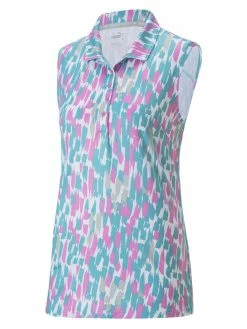 Puma Women's CLOUDSPUN Three Brush Sleeveless Golf Polo - Bright White/Mauve Pop