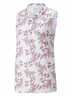 Puma Women's CLOUDSPUN Flora SL Golf Polo - Bright White/Carnation Pink