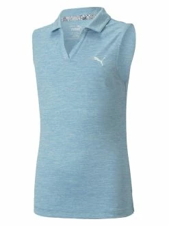 Puma JR Girls Heather Sleeveless Golf Polo - Dusty Aqua