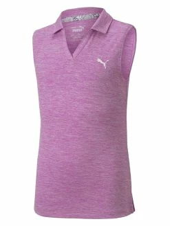 Puma JR Girls Heather Sleeveless Golf Polo - Mauve Pop