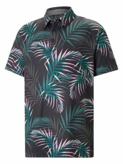 Puma CLOUDSPUN Palm Leaf Golf Polo - Puma Black/Green Lagoon