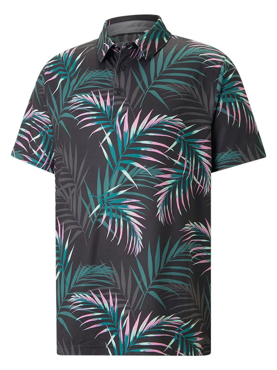 Puma CLOUDSPUN Palm Leaf Golf Polo - Puma Black/Green Lagoon